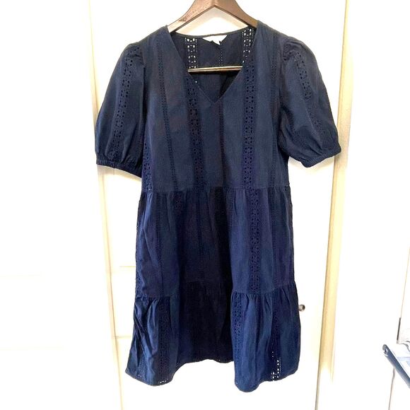 Time and Tru Women's Blue Eyelet with Puff Sleeves Mini Dress Sizes XS - Picture 2 of 9